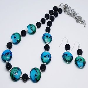 Aqua Lampwork Lentil Glass Beaded Duo Set